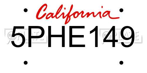 5PHE149 California License Plate