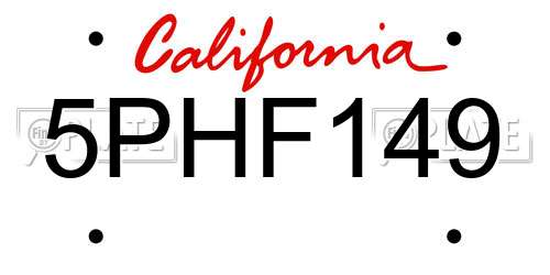 5PHF149 California License Plate