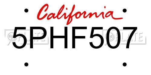 5PHF507 California License Plate