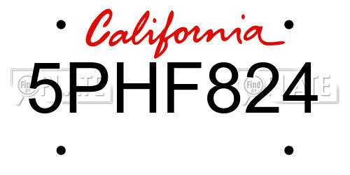 5PHF824 California License Plate