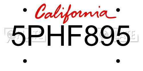 5PHF895 California License Plate