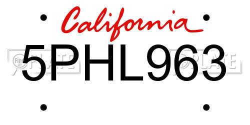 5PHL963 California License Plate