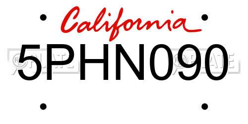 5PHN090 California License Plate