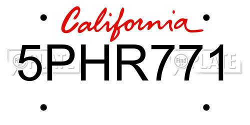 5PHR771 California License Plate