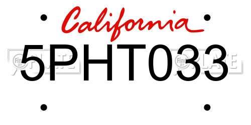 5PHT033 California License Plate