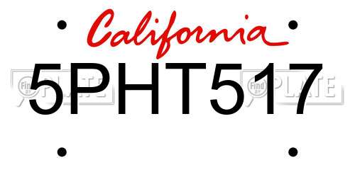 5PHT517 California License Plate