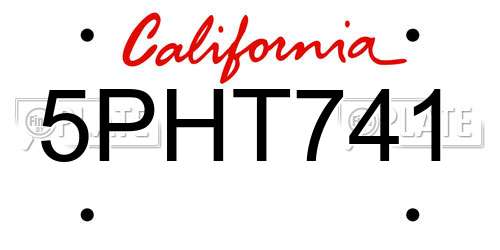 5PHT741 California License Plate