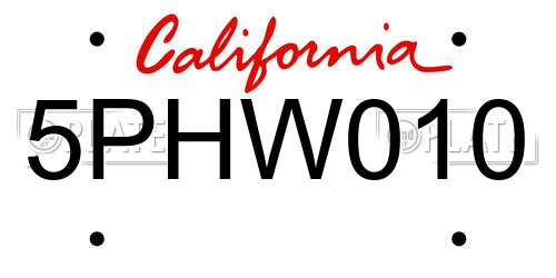 5PHW010 California License Plate