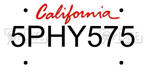 5PHY575 California License Plate