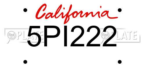 5PI222 California License Plate
