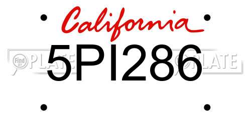 5PI286 California License Plate