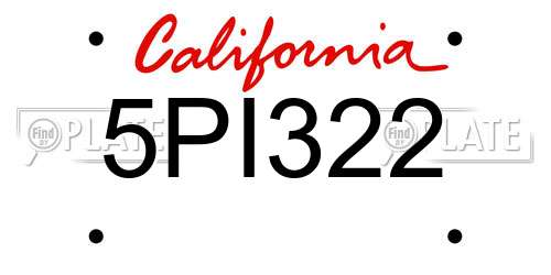 5PI322 California License Plate