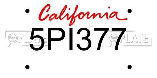 5PI377 California License Plate