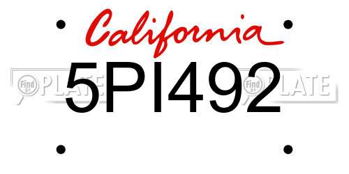 5PI492 California License Plate