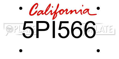 5PI566 California License Plate