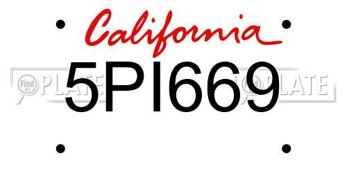 5PI669 California License Plate