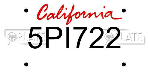 5PI722 California License Plate