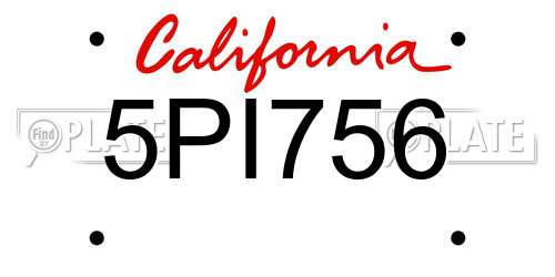5PI756 California License Plate