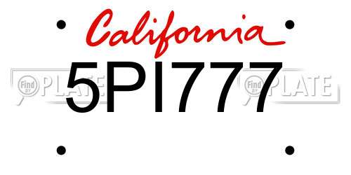 5PI777 California License Plate