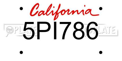 5PI786 California License Plate