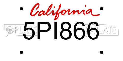 5PI866 California License Plate