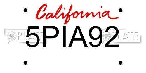 5PIA92 California License Plate