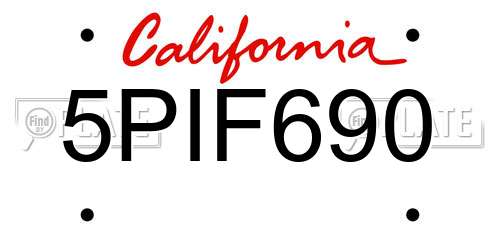 5PIF690 California License Plate