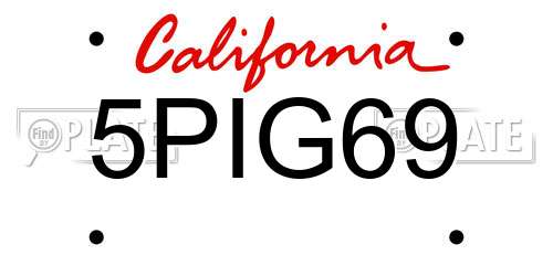 5PIG69 California License Plate