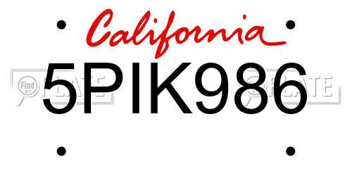 5PIK986 California License Plate