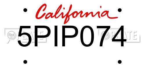 5PIP074 California License Plate