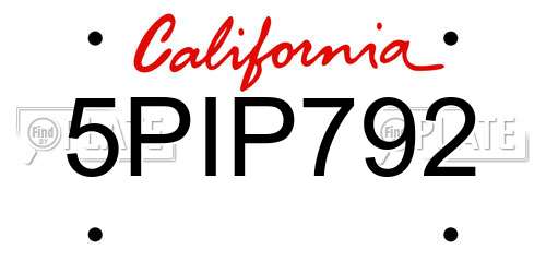 5PIP792 California License Plate