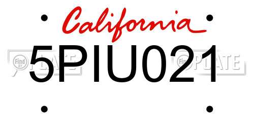5PIU021 California License Plate