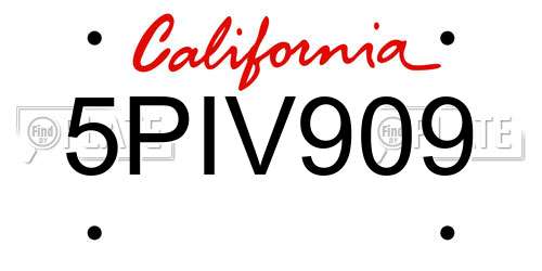 5PIV909 California License Plate