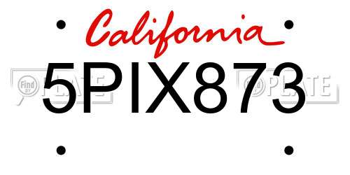 5PIX873 California License Plate