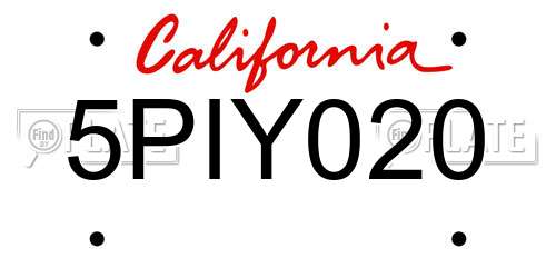 5PIY020 California License Plate