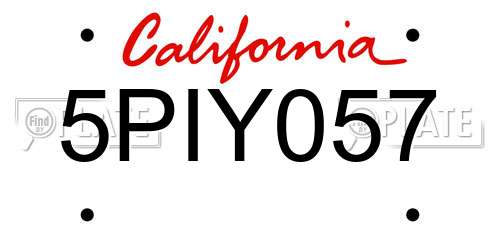 5PIY057 California License Plate