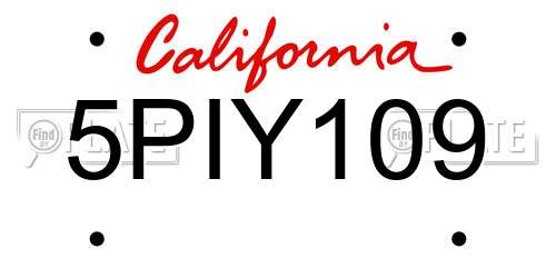 5PIY109 California License Plate