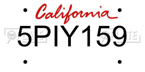 5PIY159 California License Plate