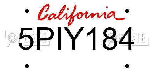 5PIY184 California License Plate