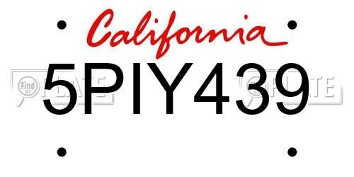 5PIY439 California License Plate