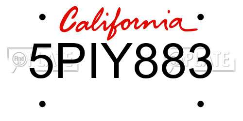 5PIY883 California License Plate