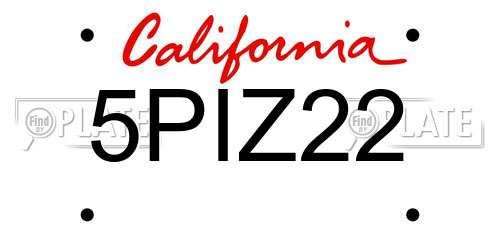 5PIZ22 California License Plate