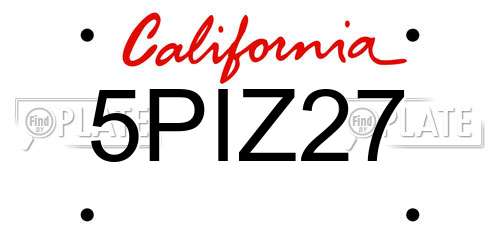 5PIZ27 California License Plate