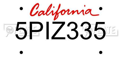5PIZ335 California License Plate