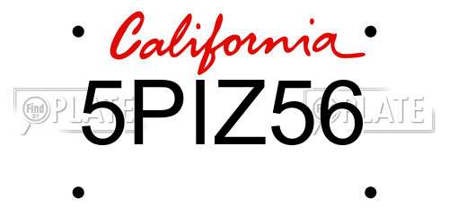 5PIZ56 California License Plate
