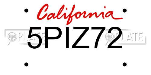 5PIZ72 California License Plate