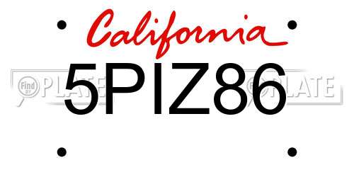 5PIZ86 California License Plate