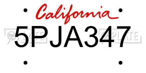 5PJA347 California License Plate