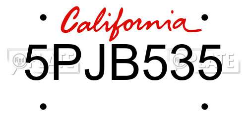 5PJB535 California License Plate