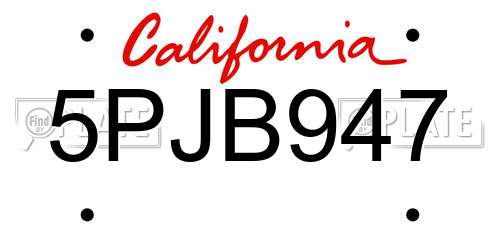 5PJB947 California License Plate